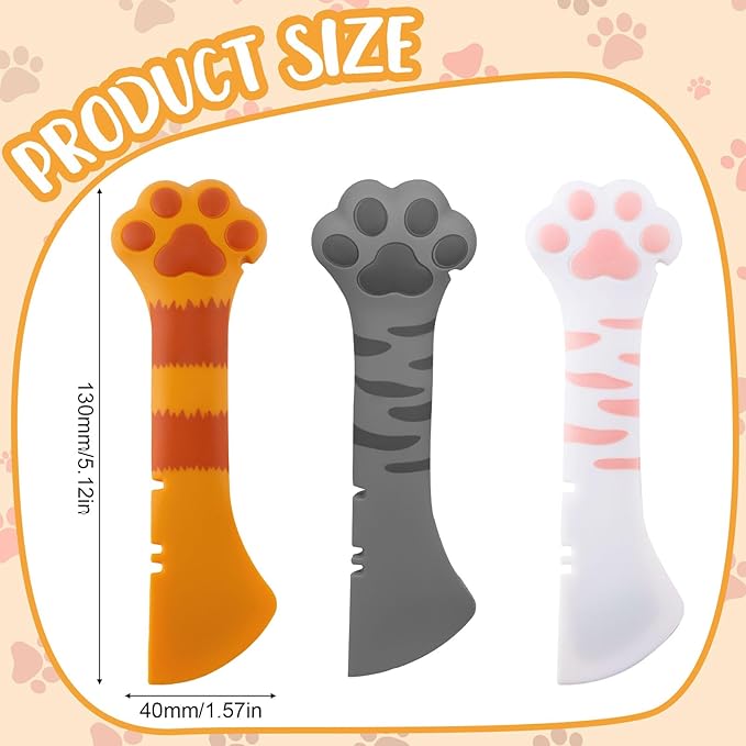 Tinoaly 3 Pcs Dog Cat Food Spoon, Adorable Paw Spoon for Wet Food Silicone Can Opener Multifunctional Pet Spatula Scoop Mixing Spoons for Cat Dog Supplies (Orange, White & Dark Grey)
