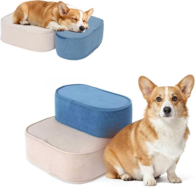 Dog Stairs for Small Dogs, 3 Step Dog Stair for High Bed and Couch, Non-Slip High Density Foam Sturdy Pet Steps with Removable Washable Cover for Older Cat