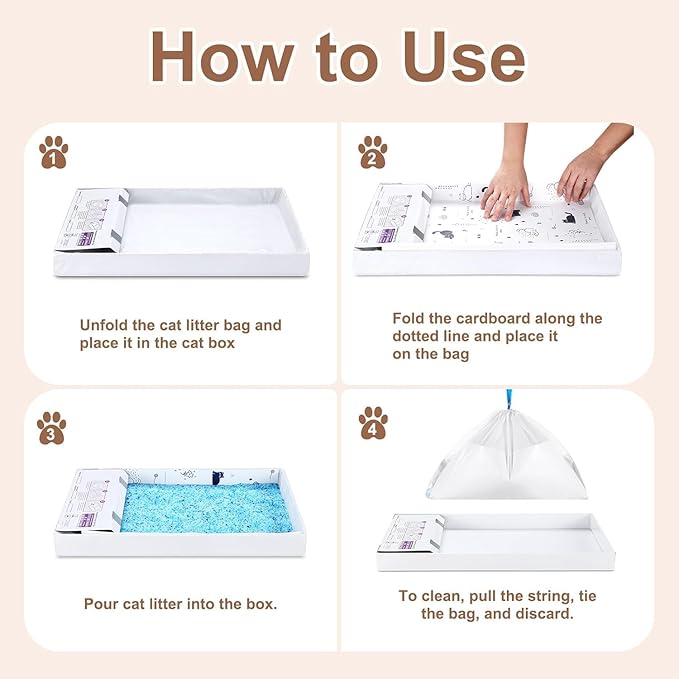 6 Pack Litter Box Liners Compatible with Safe Pets Scoopfree Cat Litter Box Tray Refill, Large Cat Waste Poop Bags with Anti-scratch Cardboard and Drawstring Heavy Tear-resistant- 37" x 16"