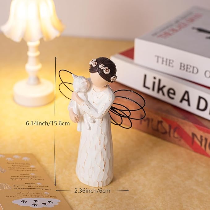 Cat Memorial Gifts, Cat Memorial Gifts for Loss of Cat, Pet Cat Remembrance Gifts, Cat Angel Figurine Statue for Cat Lovers in Memory of Their Beloved Cat(White Cat)