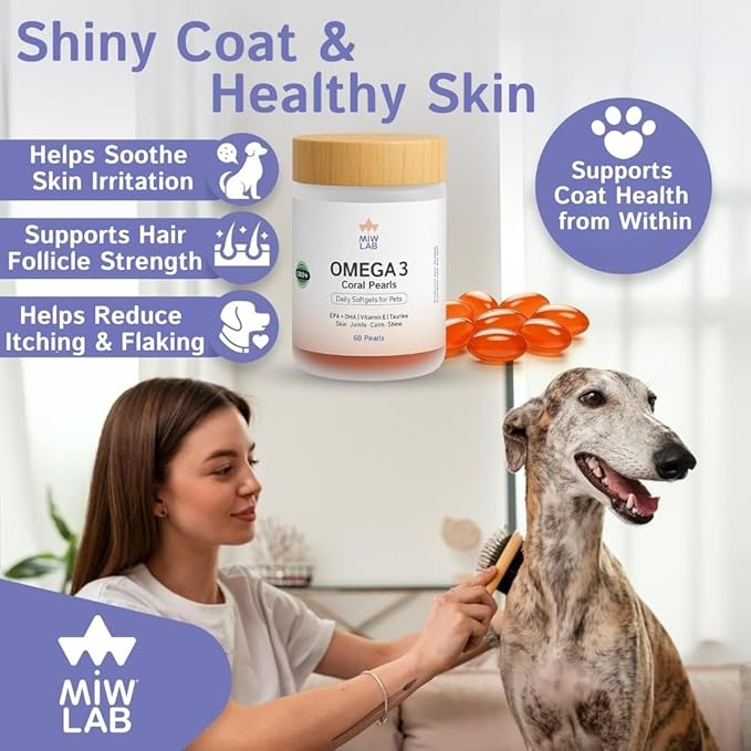 Omega 3 Fish Oil for Dogs and Cats EPA + DHA + Taurine + Vitamin E Vet Developed Formula 60 Softgels Supplement for Strong Joints Arthritis Support Soft Coat and Natural Shine Wild-Caught Salmon