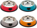 4 Pack Printed Stainless Steel Cat Bowls – 8.1 fl oz Anti-Skid Food & Water Cat Feeding Bowls|Cat Dish for Food and Water Bowl|Cat Feeding Bowl for Kitten (Grey, Red, Orange & Blue)