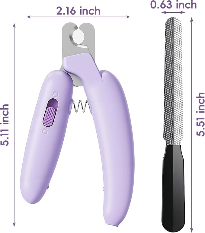 Dog Nail Clippers,Dog Nail Trimmers for Small Medium Dogs and Cats - Professional Grooming Tool with Safety Lock, Sharp Stainless Steel Blade Prevents Splitting，Includes Nail File (Purple-mini)