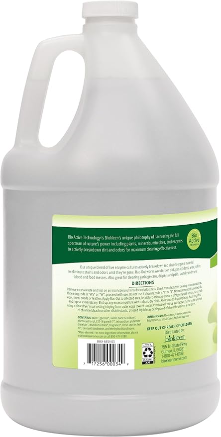Biokleen Bac-Out Stain Remover for Clothes & Carpet - 128 Ounce - Enzyme, Destroys Stains & Odors Safely, for Pet Stains, Laundry, Diapers, Wine, Carpets - Eco-Friendly, Plant-Based