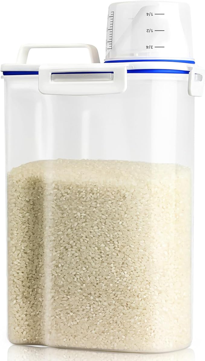 Rice Storage Container, 3 to 5Lbs Dry Food Airtight Container, Pet Dog Cat Food Canister, BPA Free Clear Plastic Kitchen and Pantry Organization Bin for Oatmeal, Grain, Cereal, Pasta, Flour