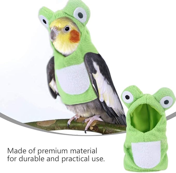 Sun Conure Bird Diaper Flight Suit Frog Shape Hoodie Cosplay Photo Prop for Parrots African Greys Parakeet Cockatiel, Bird Hoodie Small Animals Apparel (L)