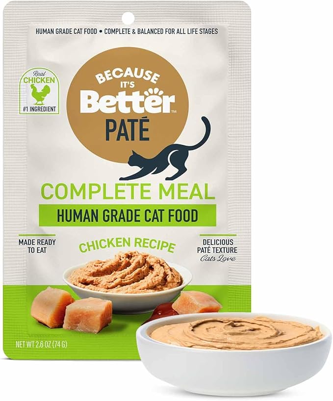 Because It's Better Pate Complete Meal, Chicken Recipe, 2.6 oz Pouches, Wet Cat Food, 12 Count