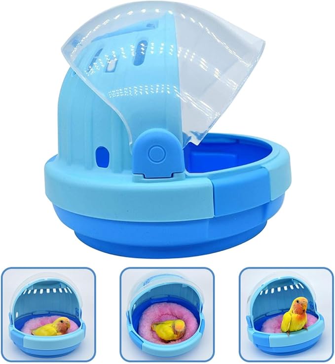 GLEAVI Portable Handheld Bird Travel Cage with Blue Plush Nest Small Parrot Carrier Warm Space Capsule for Budgerigar and Birds