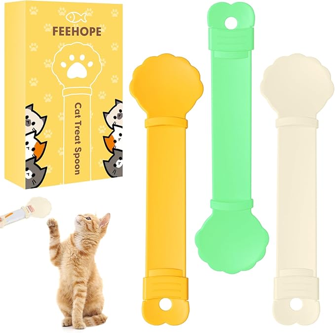 3PCS Cat Treat Spoon, Lickable Cat Treat Spoon Squeeze, Multi-Function Cats Treats Feeder for Pet Liquid Snack and Wet Food(Beige&Green&Orange)