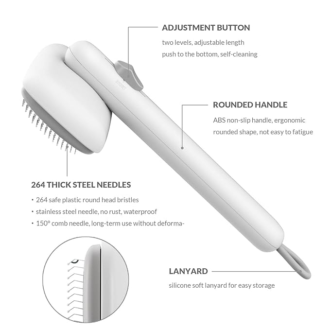 Self Cleaning Shedding Brush Grooming Tool for Long and Short Haired Dogs Cats Deshedding Hair Removal (White)