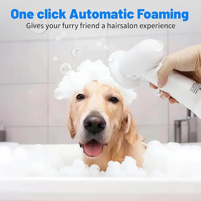 Electric Rotating Massage Dog Shampoo Dispenser with Foam Brush | Rechargeable Pet Bath Tool for Short/Long Hair Grooming & Bathing