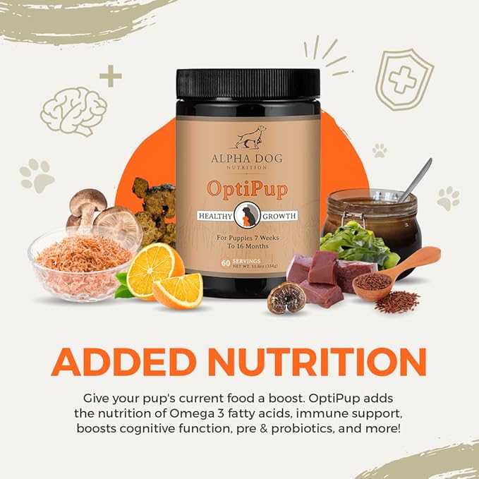 OptiPup All-in-1 Puppy Multivitamin by Alpha Dog Nutrition – Contains 31 Superfoods Including Probiotics and Prebiotics for Digestive Support, Skin & Immune Health, and Optimum Growth (30 Servings)