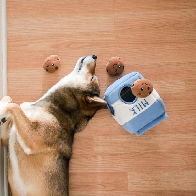 ZippyPaws Burrow Replacement Miniz - Interactive Dog & Puppy Toys for Boredom, Stimulating Pet Products to Keep Them Busy, Plush Refills for Hide & Seek Puzzle, Squeaky Toy for Enrichment - Cookies