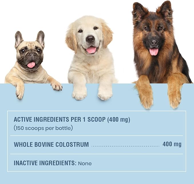 Bovine Colostrum for Dogs and Cats – Grass Fed Colostrum Powder – Immune Support, Allergy & Itch Relief – Gut Health & Seasonal Allergy Defense – 150 ct