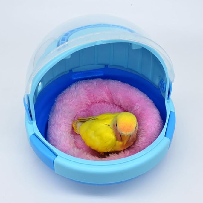 GLEAVI Portable Handheld Bird Travel Cage with Blue Plush Nest Small Parrot Carrier Warm Space Capsule for Budgerigar and Birds