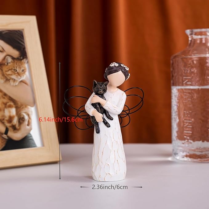 Cat Memorial Angel Figurine Statue for Cat Lovers in Memory of Their Beloved Cat (Black Cat)