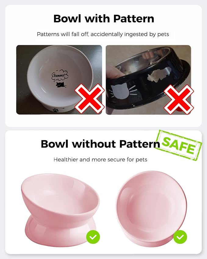 LoeJan Elevated Cat Food Bowl, 5 Oz Ceramic Raised and Tilted Water Bowl, Anti Vomiting and Protect Pets' Spines Dishes for Small Dog, Fat Faced Cat, Kitten (Pink, 1 Pack)