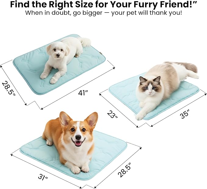 Cooling Pet Mat – 31x28.5 Dog or Cat Cool & Comfy, Soft Breathable Self-Cooling Pad, Pet-Safe, Durable, Perfect for Hot Weather, Naps, Crates, Cars, Couch, Washable, Take Anywhere, Blue