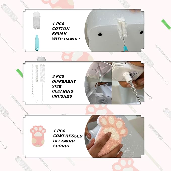 9PCS Pet Water Fountain Cleaning Kit with Compressed Sponge and Storage Box,Dog and Cat Water Fountain Brushes Fit Most Pet Water Dispensers,Pet Drinking Dispenser Cleaning Kit Cleaning brush