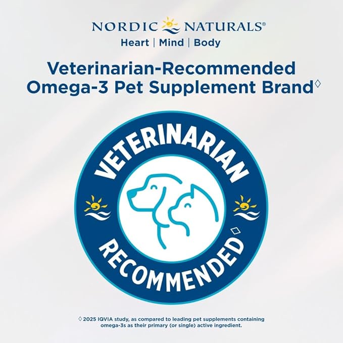 Nordic Naturals Omega-3 Pet, Unflavored - 120 Soft Gels - 320 mg Omega-3 Per Soft Gel - Fish Oil for Dogs with EPA & DHA - Promotes Heart, Skin, Coat, & Immune Health