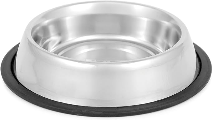 Jeffers No Skid No Tip Stainless Steel Pet Bowls for Dogs & Cats - Non-Slip Food & Water Feeder Dish with Black Rubber Base, Durable Easy to Clean Feeding Bowl for Indoor & Outdoor Use - 3 Quart