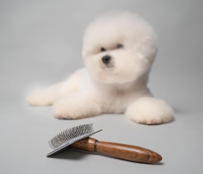 Tauro Pro Line Wooden Brush with Metal Rim for Dogs & Cats, Stainless Steel Pins for Undercoat Removal & Dematting, Grooming Tool for All Coat Types, Ideal for Doodles & Poodles, Medium Size (M)
