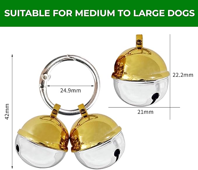 Bells for Dog Collars with Easy Clip Clasps, Suitable for Medium to Large Dogs, Extra Loud Pet Tracker, Durable Collar Charms (Gold & Silver, 2 Pack)