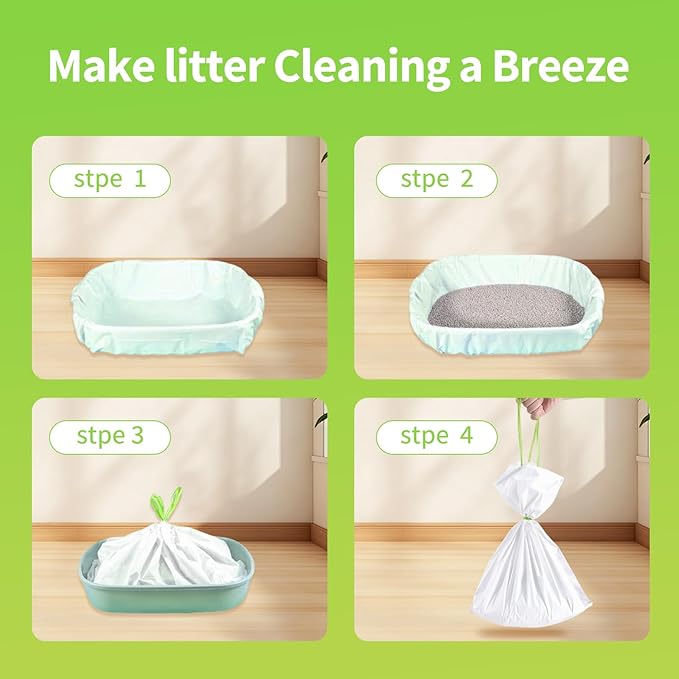34 Count Jumbo Cat litter Box Liners, 36" x 19" Easy Clean Up Thick Large Kitty Litter Liner XL, Extra Large Heavy Duty Litter Pan Liner Bags with Drawstring for Pet Cat Litter Tray