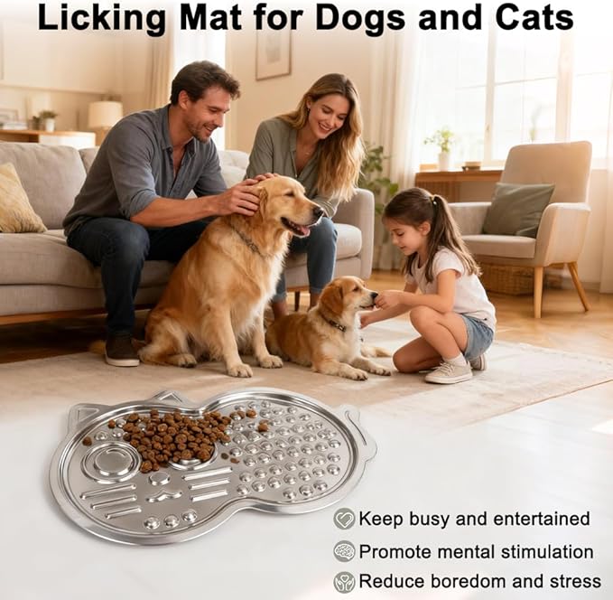 Vivifying Stainless Steel Lick Mat for Dogs & Cats, Slow Feeder Pad with Suction Cups, Improve Your Pet's Feeding Habits, Odor-Free, Dishwasher Safe Dog Lick Mat