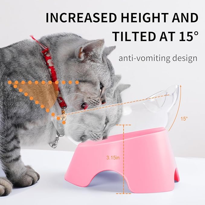 MILIFUN Raised Cat Food Bowls with Stand, Cat Dishes for Food or Water, Cats Tilted Bowl, Pet Dish with Stand (Pink Double Bowl)