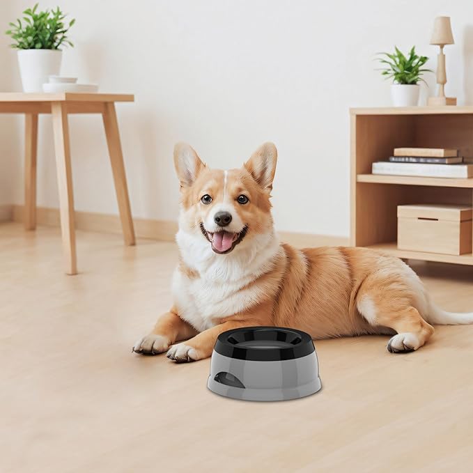 25oz Slow Drink Dog Water Bowl, No Spill Water Bowl for Dogs Cats, Non-Splash No Mess Puppy Kitten Water Feeder, Carried Portable Base for Vehicle Car,Travel,Home (Small/Medium Pets) - Gray