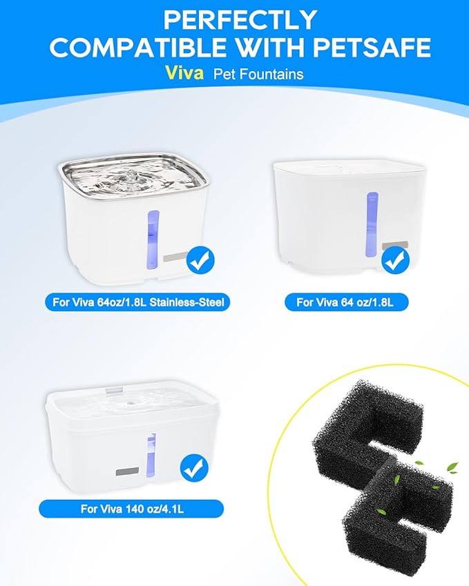 8+8 Pack Cat Fountain Filter Replacement Kit Fit for Viva Pet Water Fountains for Cats and Dogs, Carbon Filters Compatible with PetSafe Outlast Fountain
