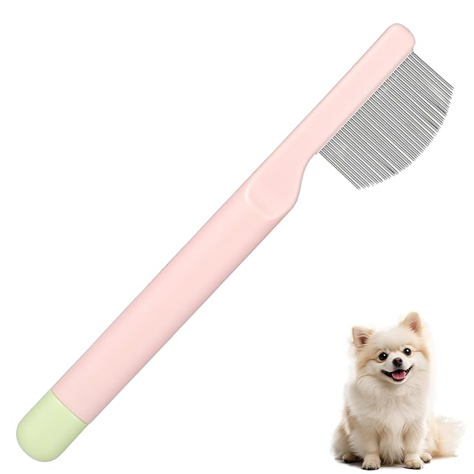 Pet Facial Grooming Comb, Stainless Steel Dog Eye Comb, Dog Flea Comb, Round-Tip Arc Teeth, Stress-free Tear Stain Remover for Dogs & Cats Fit Yorkie, Shih Tzu, Maltese Maltipoo Pomeranian