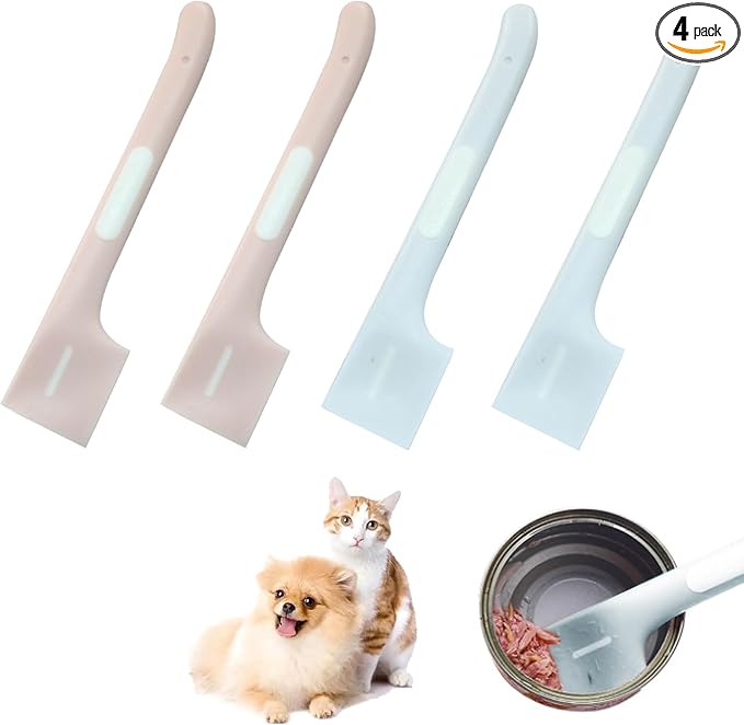 Zorfeter 4 Pack Pet Food Spoon, Silicone Mixing Spoons Canned Scoop, Mini Spatula Food Can Spoon for Feeding Can Wet Food Storage Dog/Cat(Pink+Grey)