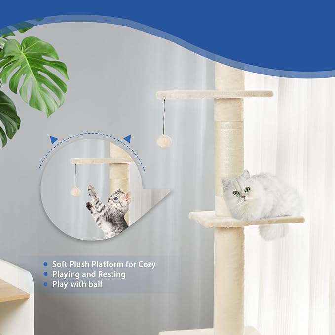 Cat Craft Floor to Ceiling Cat Tree,5 Tiers Tall Cat Tower with Adjustable Height(98-110),Skinny Ceiling Cat Tree with Cozy Hammock,Sisal Scratching Posts,Platforms,and Hanging Balls for Large Cats