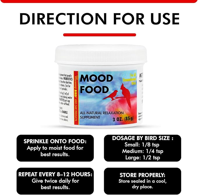 Morning Bird Mood Food 3 oz – Natural Calming Supplement for Birds – Non-Sedating - Unwanted Behavior, Feather Plucking & Aggression – Gentle Stress Relief Achieved with Amino Acids and B-Vitamins