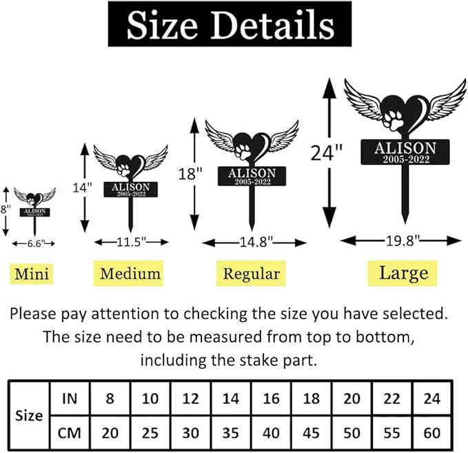 Personalized Cat Dog Name Memorial Stake Grave Marker, Custom Metal Pet Angel Wings Memorial Grave Marker Garden Stake with Wings and Heart, Customized Pet Memorial Plaque Remembrance Gift