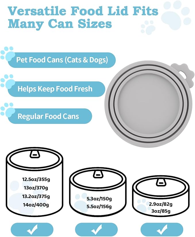 6 PCS Cat Food Can Covers Set, Reusable Silicone Can Lids with Opener, Stainless Steel Wet Food Spoon & Cat Treat Squeezer for Pet Feeding and Storage, Fits Cats & Dogs (Blue)