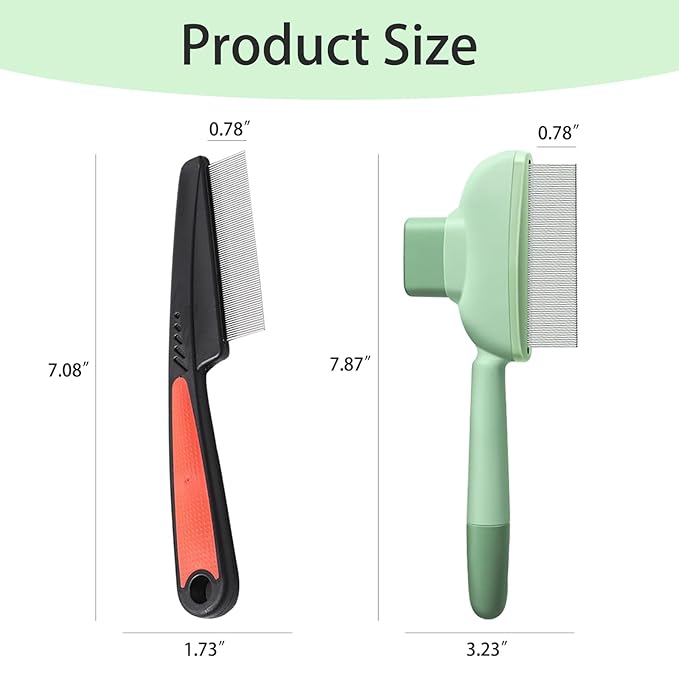 2PCS Pet Comb Flea Comb Set for Cats Dogs,Cleaning Massage Brush and Self-Cleaning Dog Combs for Removing Pet Hair, Knots & Loose Fur