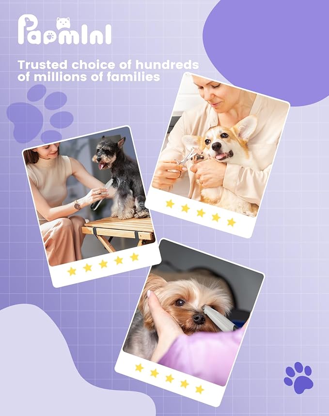 Dog Paw Trimmer with LED Light, 35dB Low Noise Paw Trimmers for Dog's Feet, 2 Speed Safety Electric Dog Clippers for Grooming, Rechargeable Cat Shaver for Paws, Ears, Face, Rump (White)