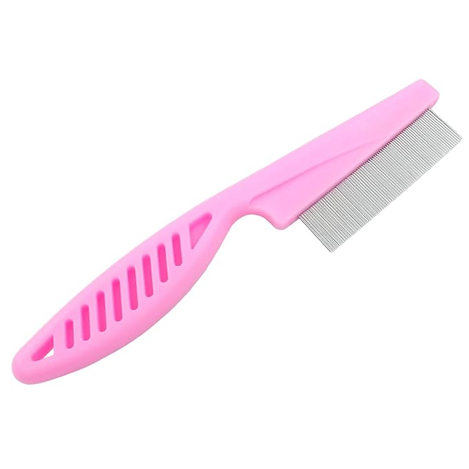 Flea Comb for Dogs and Cats, Metal Pet Lice Comb Fine Tooth Grooming Tool for Remove Anti Fleas and Flea Eggs(3pcs Pink)