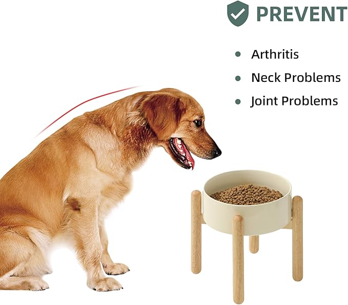 Ceramic 8.2inch Raised Dog Bowl with Stand for Large - Breed Dogs, Pet Food and Water Feeder(Single Bowl with Stand - Light Yellow)