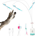 Migipaws Interactive Automatic Cat Teaser Wand Toy with Strong Suction Cup, 70cm Flexible Wire & DIY Bending Design, Rechargeable Cat Exercise Toy with Auto Timer for Indoor Cats (White)