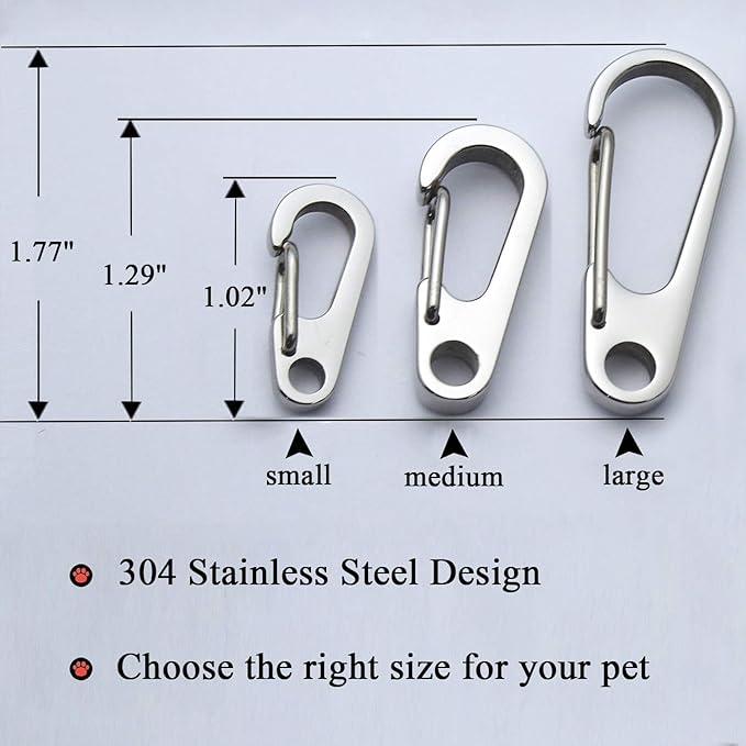 Dog Tag Clips / 2 Pack/Multiple Size 304 Stainless Steel Quick Clip with Rings/Easy Change Dog Cat ID Tag Holder for Small pet Collars and Harnesses.(2 Medium Grey)