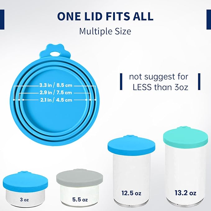 WePet Pet Food Can Covers, Silicone Lids, BPA Free, Dishwasher Safe, Fit Most Standard Size Canned Cat and Dog Food, 3oz/5.5oz/12.5oz/13.2oz, Cool Grey/Sky Blue/Hunt Green