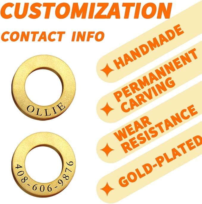 Dogs ID Tags Personalized Double Sided Deep Engraved Cat & Dog Collar Charm Ring Shape Brass Large