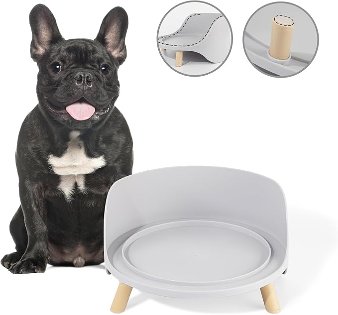 Raised Dog Feeder Bowl Stand - Elevated Dining Table for Medium and Large Dogs - Fits Food and Water Dish up to 8" Diameter - Grey (Bowl Not Included)