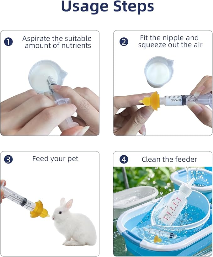 Pet Nursing Bottle, Pet Feeding Nipple, Nursing Bottle Kits for Feed Puppy & Kitten milk, with 1 * Pet Feeding Bottle, 4 * Pet Feeding Nipple, Fit for Kittens, Puppies, Rabbits, Squirrels, Hamster