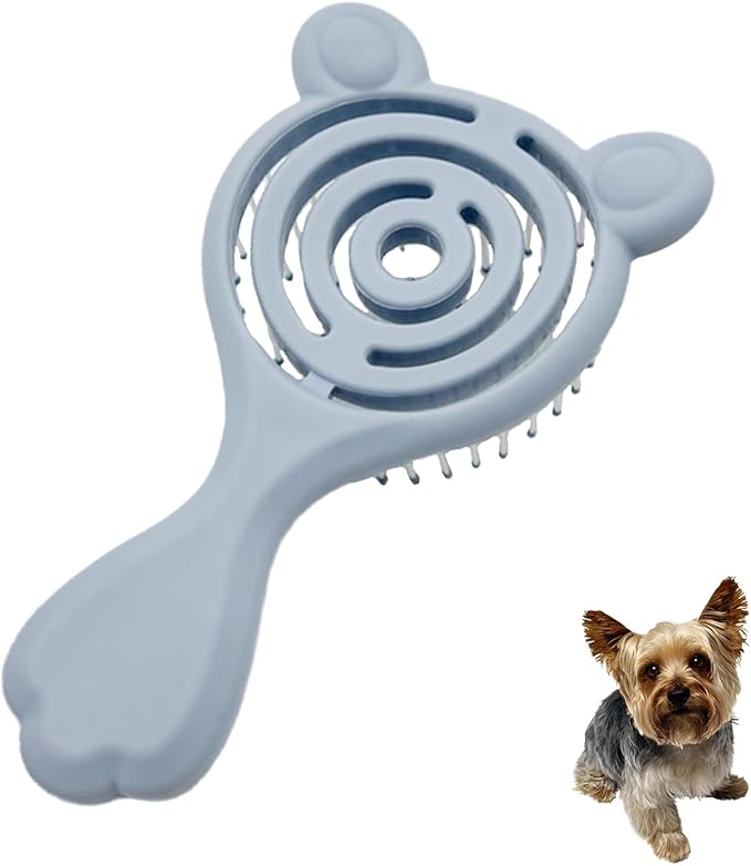 Cat-Ear Design Puppy Brush, Gentle Soft-Bristle Small Dogs Plastic Detangling Grooming Tool, Fit for Yorkie Shih Tzu Maltese Maltipoo (Blue)