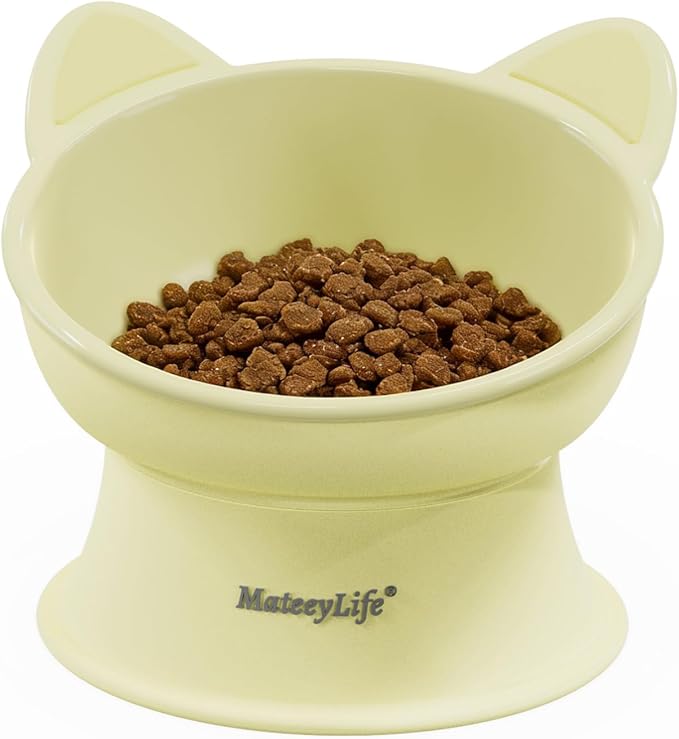 MateeyLife Raised Cat Bowls, Cat Food Bowl Elevated for Kittens & Small Dogs, 15°Tilted Protect Pets' Neck and Anti Vomiting, Whisker Friendly Food & Water Feeding Bowl, 6 oz Each - Yellow